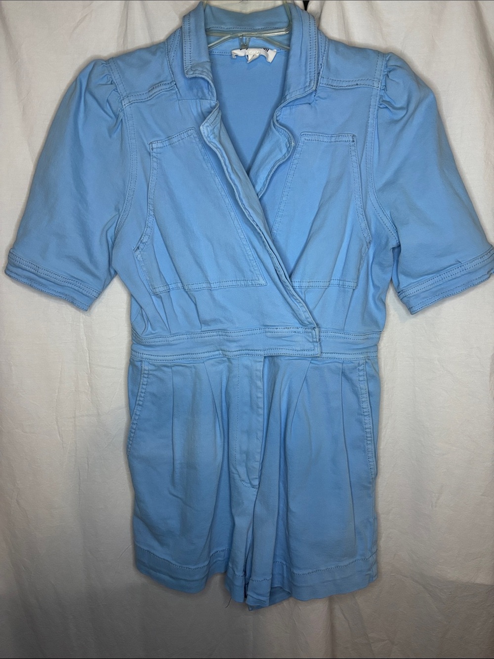 Day + Moon Light Blue Short Sleeve  Romper